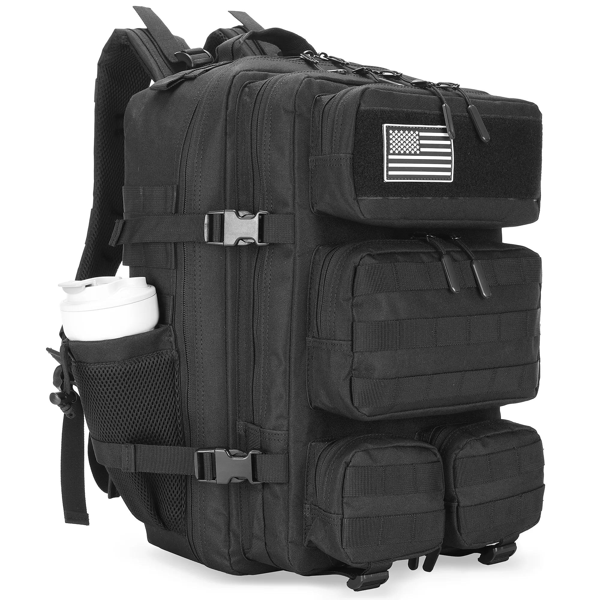 Unisex 55L Military Look Rucksack - Durable Outdoor Hiking Pack for Adults, 900D Polyester Water-Resistant Scratch-Resistant 3-Day Assault Bag, Molle Webbing System, Zips, Double Stitching, Ergonomically Designed Cushioned, Machine Washable