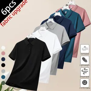 Pack of 6 high-quality men’s short-sleeve polo shirts—stylish, breathable summer polos suitable for business casual wear, comfortable tennis training, gifting, and more; slim fit | Bestie Shortsleeve Bestie Shortsleeve Tropical Menswear Menswear quick-dry