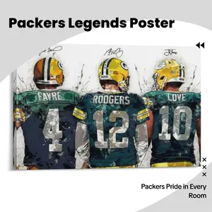 Green Bay Packers Legends Favre Rodgers Love Canvas Print, NFL Football Quarterbacks Wall Art, Decor for Living Room, Bedroom, Man Cave, Game Room, Garage, Home Office