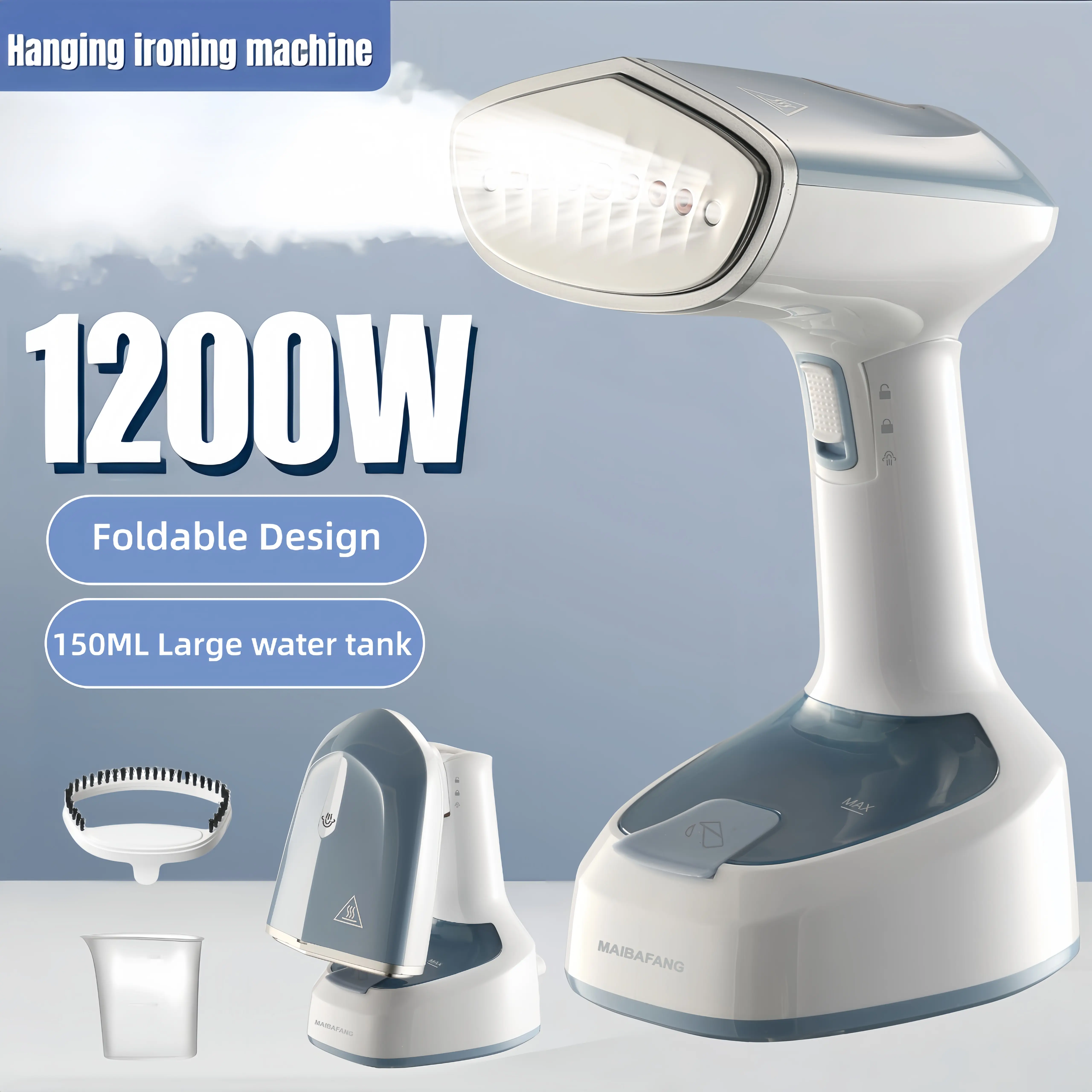 Handheld Garment Steamer Machine - 1200W Corded Easy-to-Use Steam Iron, Foldable Compact Travel Companion, 25s Fast Heat-Up, 20g/min Powerful Steam, 7-Hole Nozzle, 8-ft Cord, No-Leak Wrinkle Remover for Home & Travel, Garment Steam Machine
