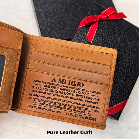 Men's Engraved Cow Hide Flap Wallet with Coin Holder - Custom Christmas Holiday Sale Gift for Fathers (Do Not Wash)