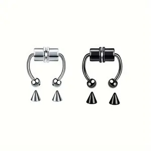 2 count Stainless Steel Magnet Nose Rings, Y2K Horseshoe Rings Accessories for Men