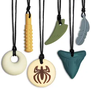 JNS30 6 Pack Chew Necklaces for Sensory Kids and Adults,  Sensory Necklace with Autism, ADHD, SPD, Silicone Chew Necklace Teething Necklace Reduce Chewing Fidgeting