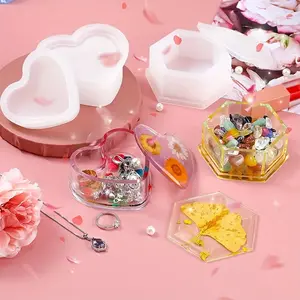 1pc Resin Molds, Jewelry Box Mold & Heart Shape Silicone Mold, Hexagonal Storage Box Mold, Square Epoxy Resin Mold, Crafts, Jewelry Making Supplies