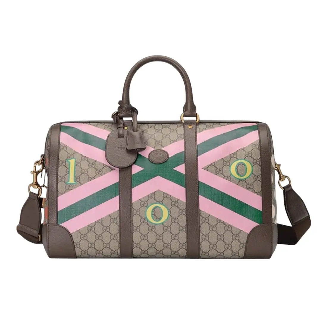 Pre-owned GUCCI Canvas Luggage 100 Geometric Print Duffle Bag in Neutrals