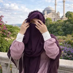 Plum Burqa princess crown chiffon niqab Veil Muslim 2 pc set Free Size