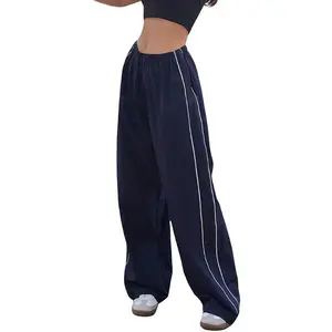 Women Baggy Track Pants Elastic Waist Wide Leg Parachute Pants Jogger Sweatpants Pants