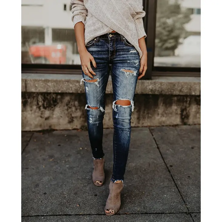 Women's jeans, pierced feet, mid-rise jeans Women's jeans, pierced feet, mid-rise jeans