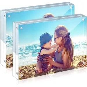 Acrylic frame 2 pack 5x7 acrylic picture frames 24mm thicker frameless clear frame double sided magnetic frame free standing desktop display stand acrylic frames