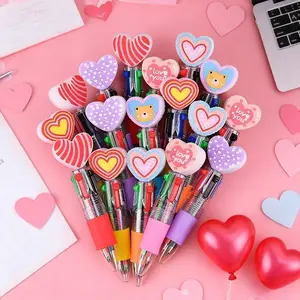 10/20PCS Valentine's Day-themed 4-color pens (black, blue, red, green) with heart designs, pink and red exterior, comfortable grip, smooth writing, Holiday Gift Pen, perfect gift filler