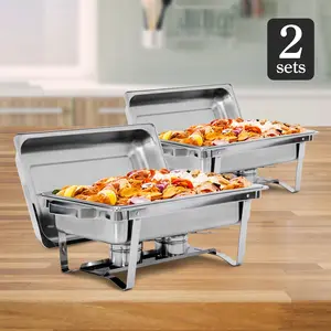 ZENY Sturdy 2-Pack 8QT Stainless Steel Full-Size Chafing Buffet Set, Foldable Legs, 2 Fuel Holders, Silver Covers, Handles, Stackable Tray, Dishware, Food Pan, Heat Retention for Buffet Use