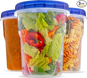 Plastic Food Deli Containers With Twist Top Lids - (32 Oz) - [3 Pack] - Soup & Food Storage Containers Takeout To Go - Airtight Plastic Containers - Microwave, Freezer & Dishwasher Safe BPA-Free