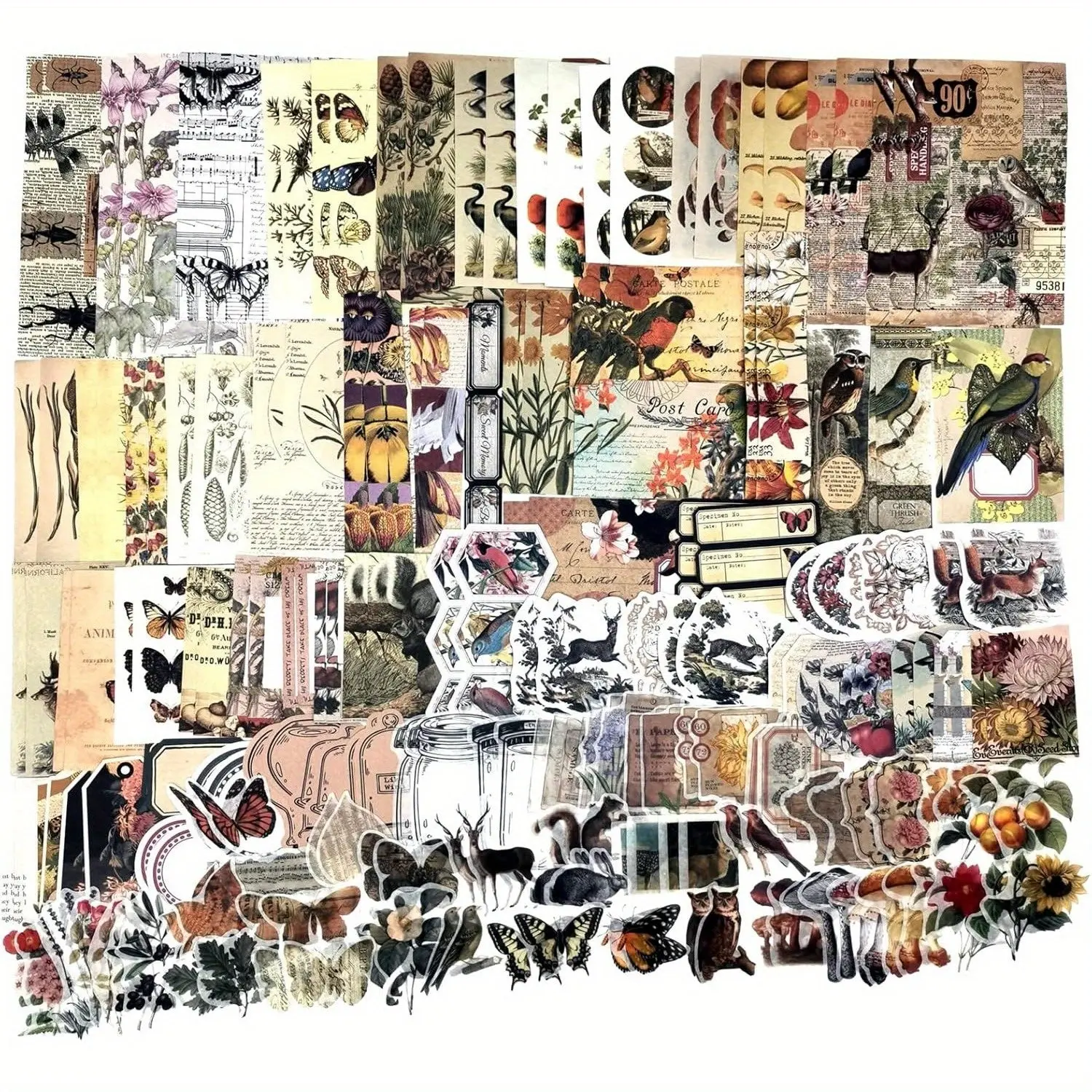 Infeel.Me 200-Piece Forest Theme Scrapbooking Supplies Crafts Kit - Nature-Inspired Ephemera, Stickers for Journaling, Decoupage (Office Stationery)