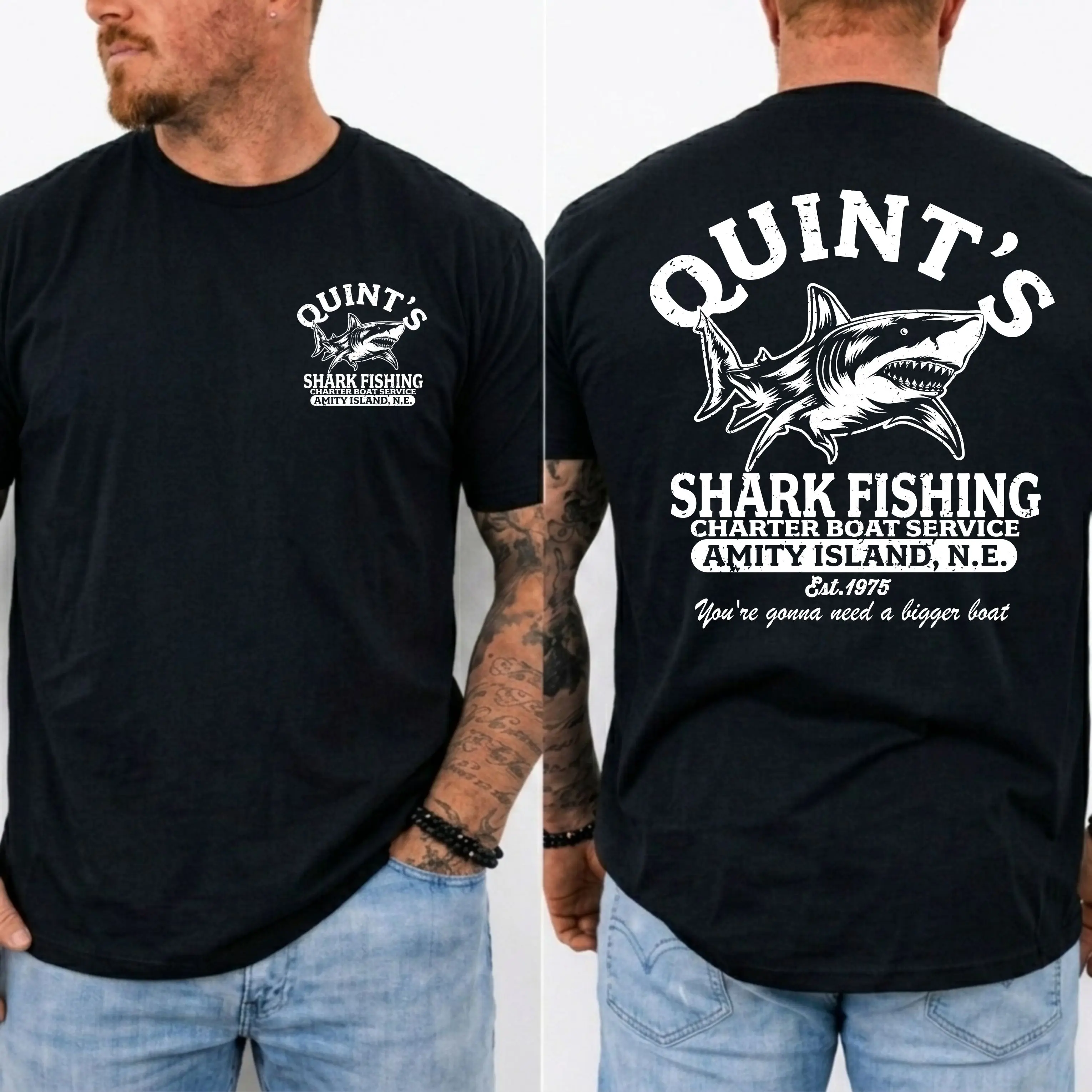 Quint's Shark Fishing Shirt, Jaws Movie Merch, You're Gonna Need a Bigger Boat Tee, Amity Island Vintage Graphic T-Shirt, Classic Horror Movie Shirt, Made In USA