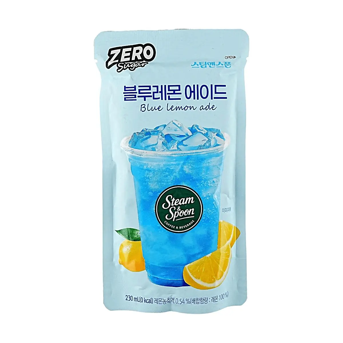 Steam & Spoon Sugar-Free Blue Lemonade Drink 230ml - Refreshing Korean Zero Sugar Beverage with Natural Fruit Flavor
