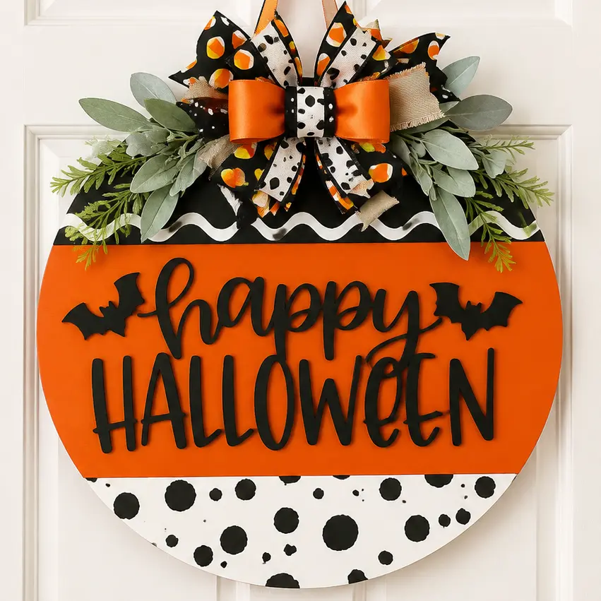 3D Spooky Colorful Happy Halloween Wooden Door Hanger - Smooth Hanging Sign, Front Door & Porch Decoration, Welcome Gift, Wreath