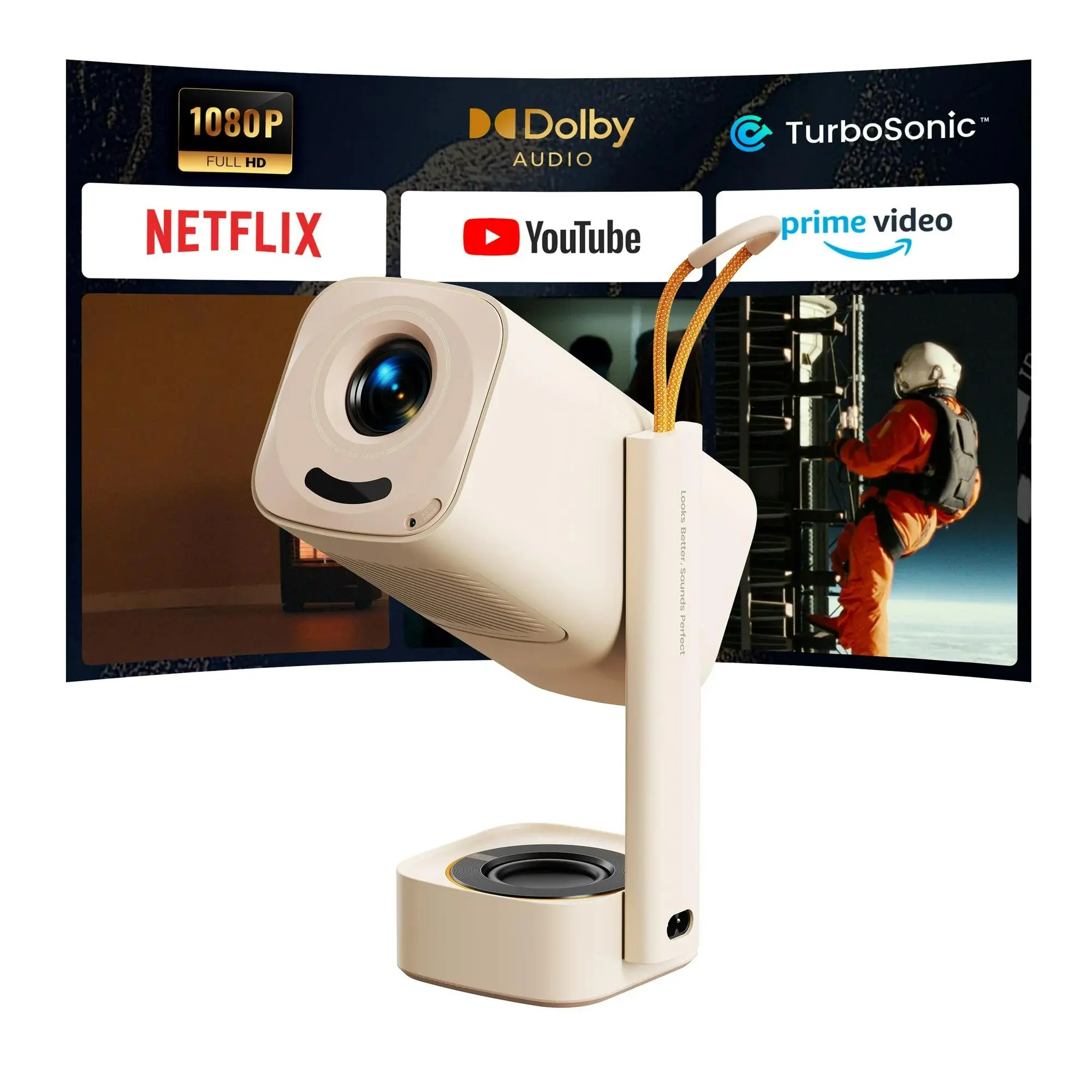 Yaber T1 Pro 3-in-1 Mini Projector with WiFi and Bluetooth, Built-in Apps,Dolby Audio & Turbo Sonic Bass, Auto Focus & Keystone, Native 1080 FHD with HDR10, Portable Projector for Outdoor Indoor Use,Christmas,Valentine’s Day