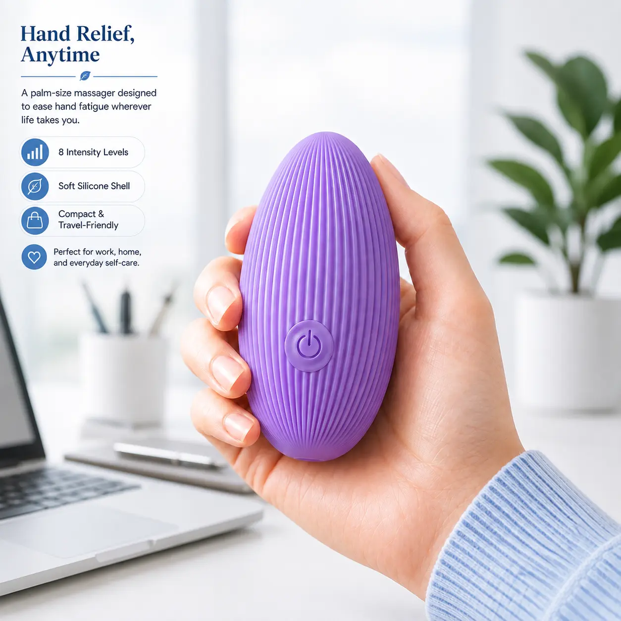 Portable Rechargeable handheld massager with 8 adjustable levels, Reusable hand exerciser suitable for office use, Lightweight easy to clean—an excellent gift choice for Christmas and Halloween.