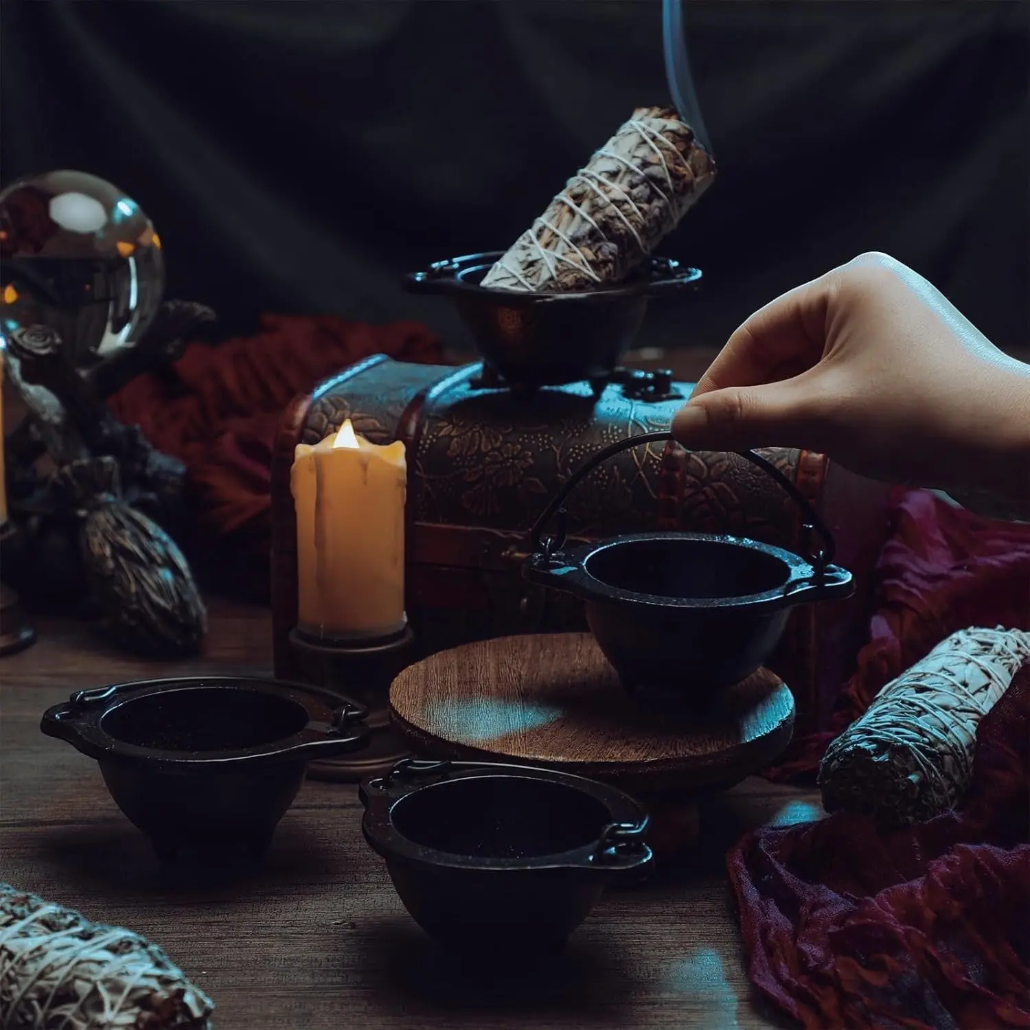 Cast Iron Ritual Cauldron Set for Spells and Incense