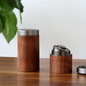 Premium Black Walnut Coffee Canister Airtight Tea Storage Jar Minimalist Kitchen Aesthetic Decor 2 Sizes esthetic Black Walnut Wooden Stash Jar Airtight Coffee Bean & Matcha Container - Tin, Bottles  Bottles Organiser storage organization, Rus