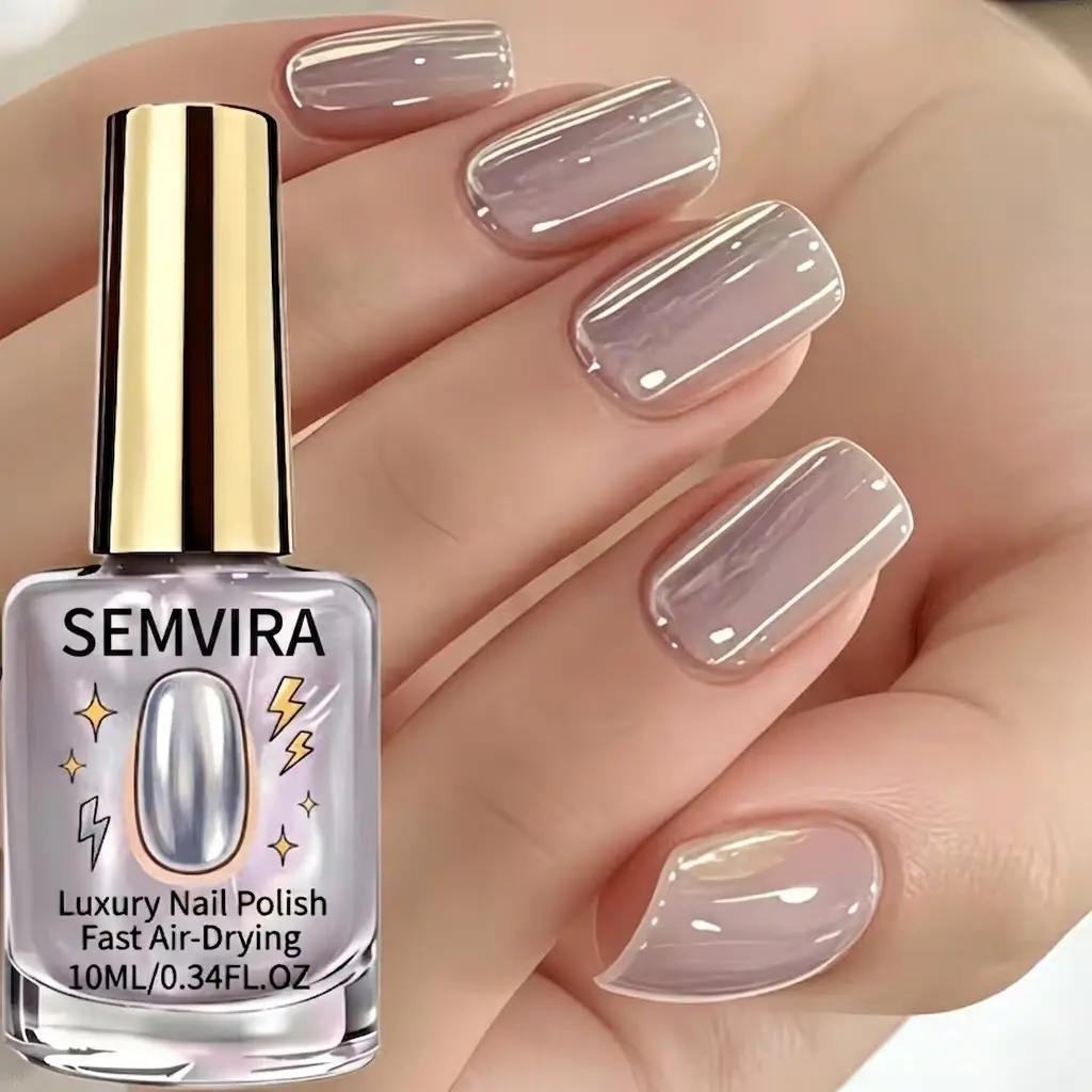 10ml Sheer Lavender Glass Nail Polish – Smoky Purple Jelly Shine Finish, Luxury Chrome Effect, Fast Air-Dry Long-Lasting Nail Lacquer for Clean Girl Manicure & Nail Art