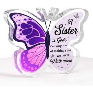 Butterfly Acrylic Plaque (3.9in x 3.3in) with Heartwarming Messages - Home Decor Products, Gift for Sisters for Birthday, Christmas Graduation