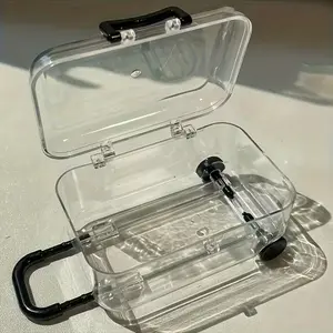 Mini Transparent Plastic Suitcase Party Gift Box Set, Telescopic Wheels Design, Ideal Jewelry Storage & Travel Companion