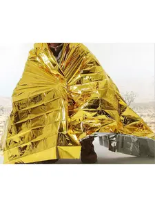 Human Body Hypothermia Lifesaving Emergency Blanket In Outdoor Field