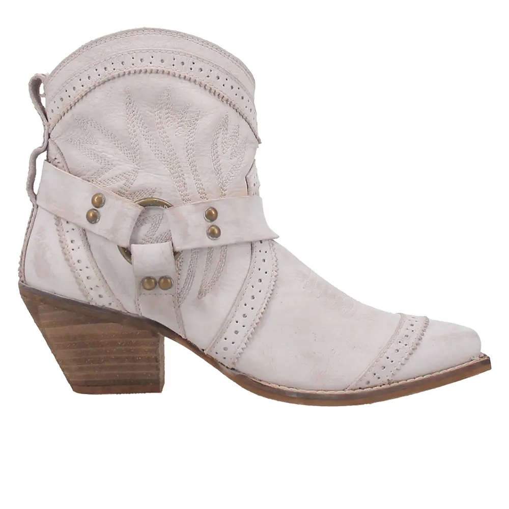 Dingo Womens Gummy Bear Embroidered Snip Toe Pull On  Casual Boots Ankle Mid Heel 2-3" - Off White