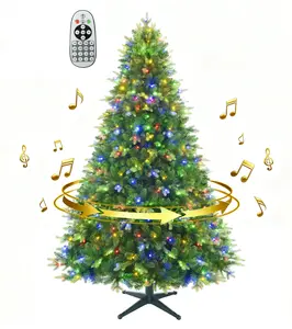 6.5ft/7ft/7.5/9ft Prelit Artificial Christmas Tree with Music, 340/380/470/600 Warm White & Multi-Color LED Lights, 1036/1220/1470/2560 PE+PVC Branch Tips, Remote Control Rotating Stand, 8 Lighting Effects, Timed Design