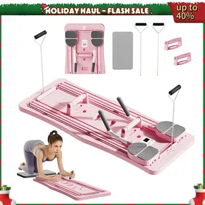 4 in 1 Foldable Pilates Reformer Board, Multi-Purpose Pilates Sliding Board Set for Home Full Body Workout, Pink Black Purple