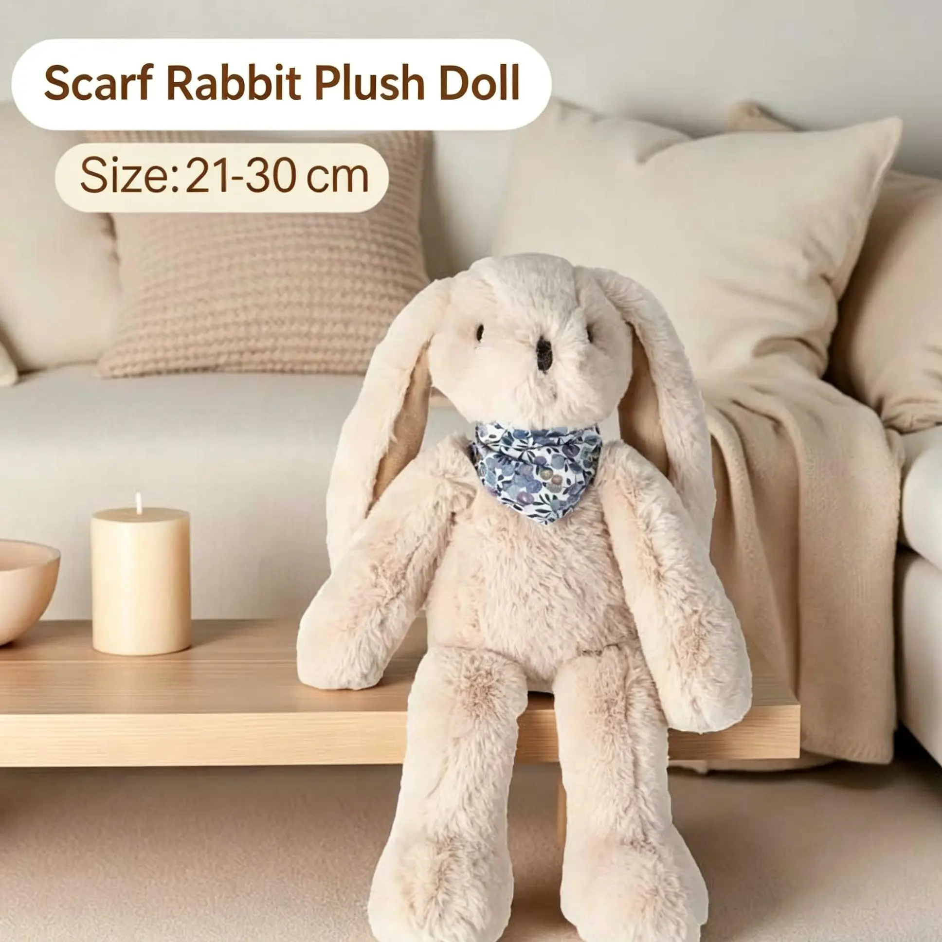MINISO Scarf Bunny Plush Doll, Floppy Ear Rabbit Stuffed Toy, Soft Comfort Plush Figure, Bedroom Decor & Holiday Gift For Girls