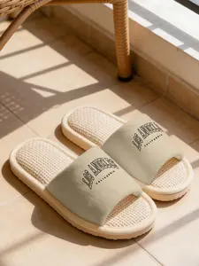 Los Angeles City Slogan Print Linen Slippers Cloud-Feel Retro American Casual Style Must-Have For Daily Commute & Trendy Youths With Breathable Non-Slip