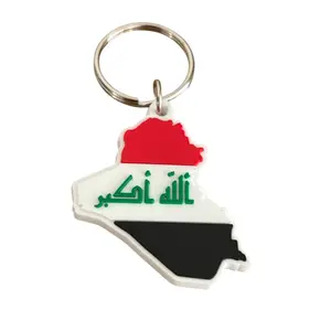 IRAQ Republic Map Keychain with Red and White Design, Featuring Arabic Text and Keyring Attachment