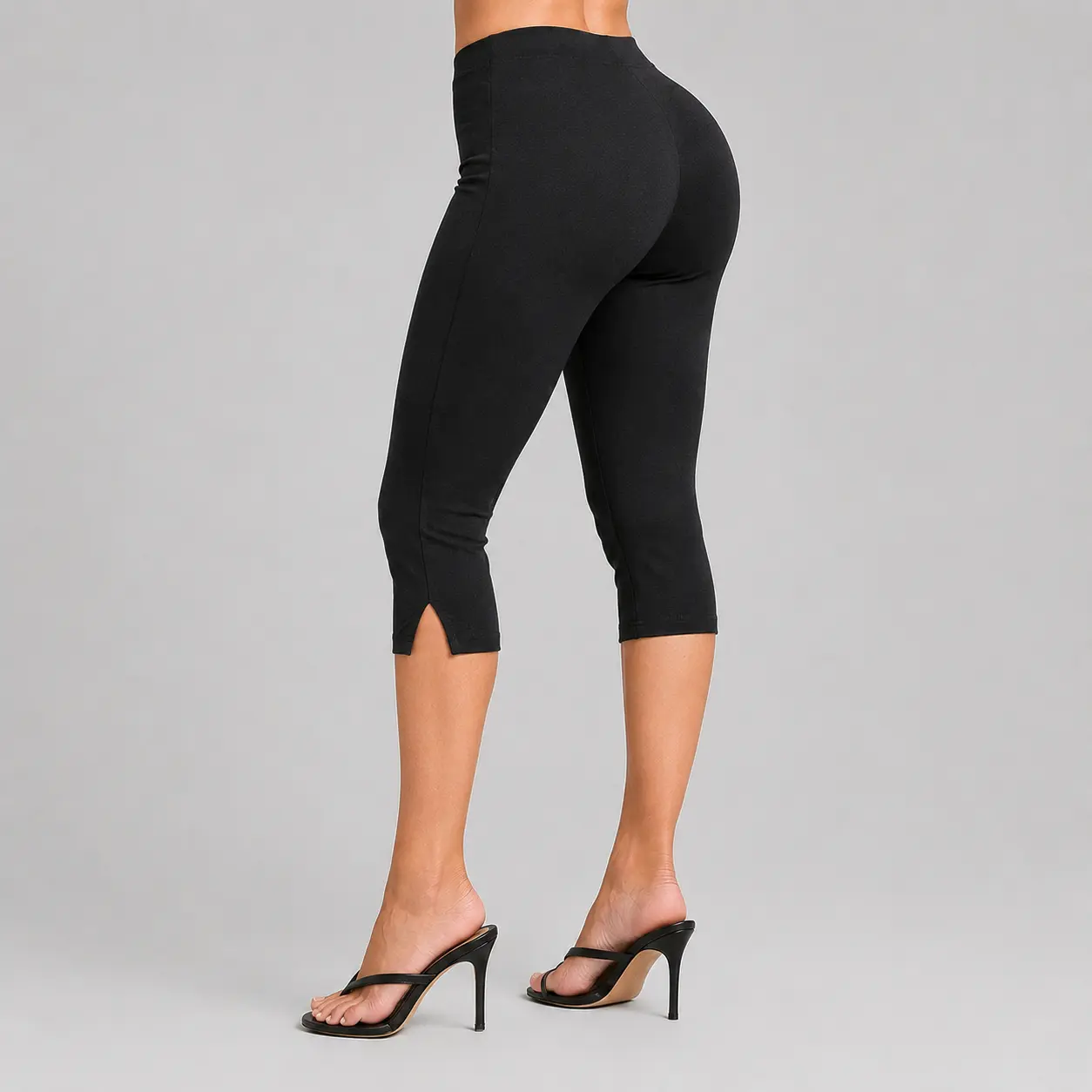 JOJOANS Capri Leggings for Women, split-leg design, slim-fit, black capri pants, yoga and fitness shorts, perfect for summer leisure, sports, yoga, and running