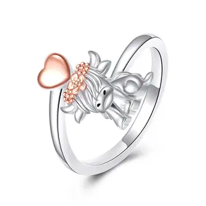S925 sterling silver women's alpine cow open ring is a must-have gift for women.Suitable for sizes 6-9
