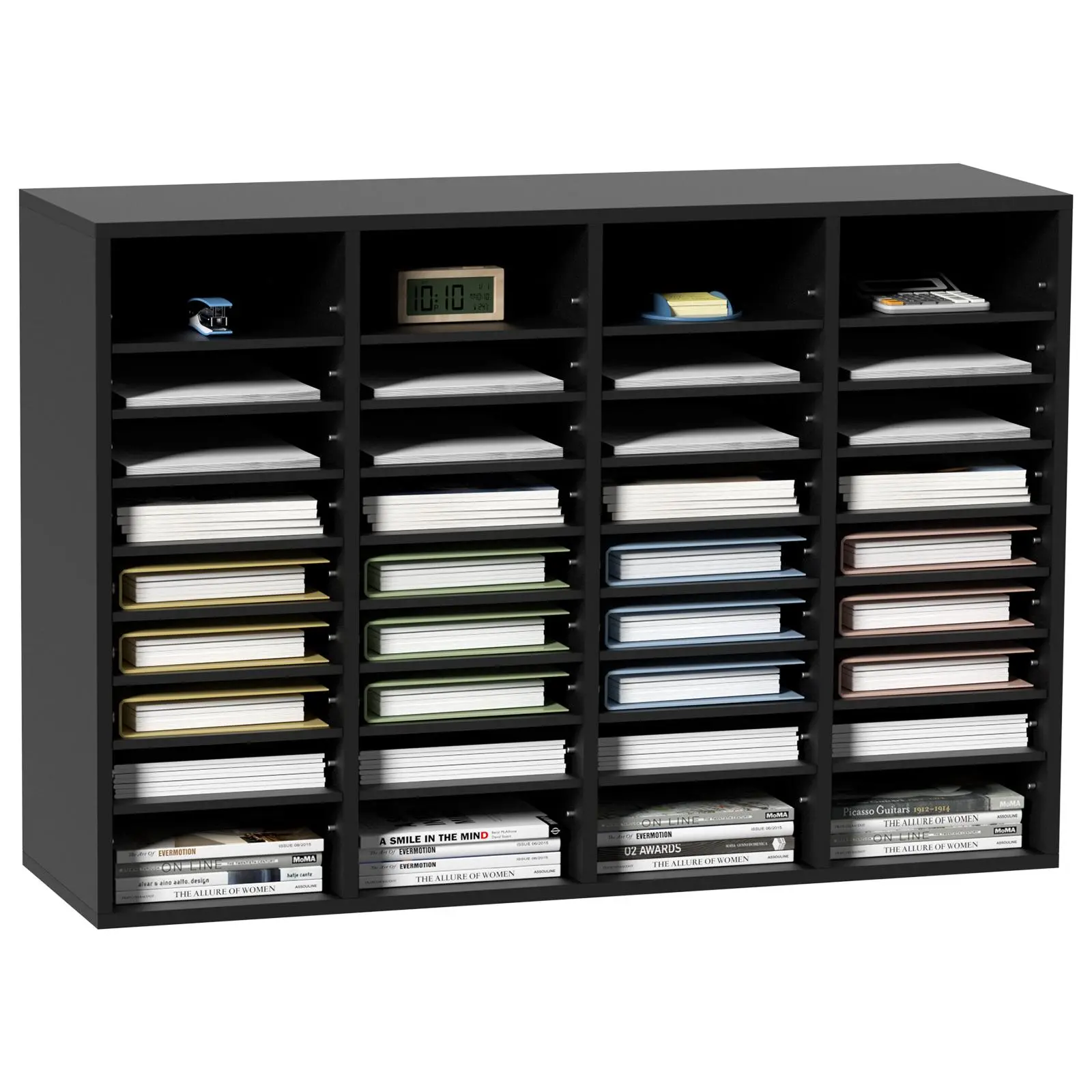 【Summerfinds】VEVOR Wood Desk File Holder, 36-Compartment Office File Storage Paper Organizer with Removable Shelves & Mailbox Slot, EPA Chipboard Certified, 39.3''x12''x26.8'', Black for Office Home Use