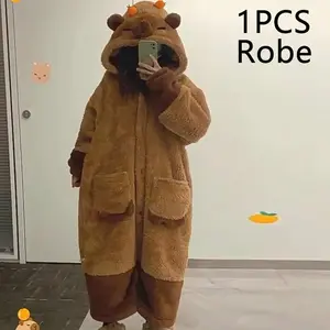 Adult Capybara Onesie Pajamas, Cartoon Animal Sleepwear, Gladiator Costume, Halloween Cosplay, Warm All-In-One Jumpsuit