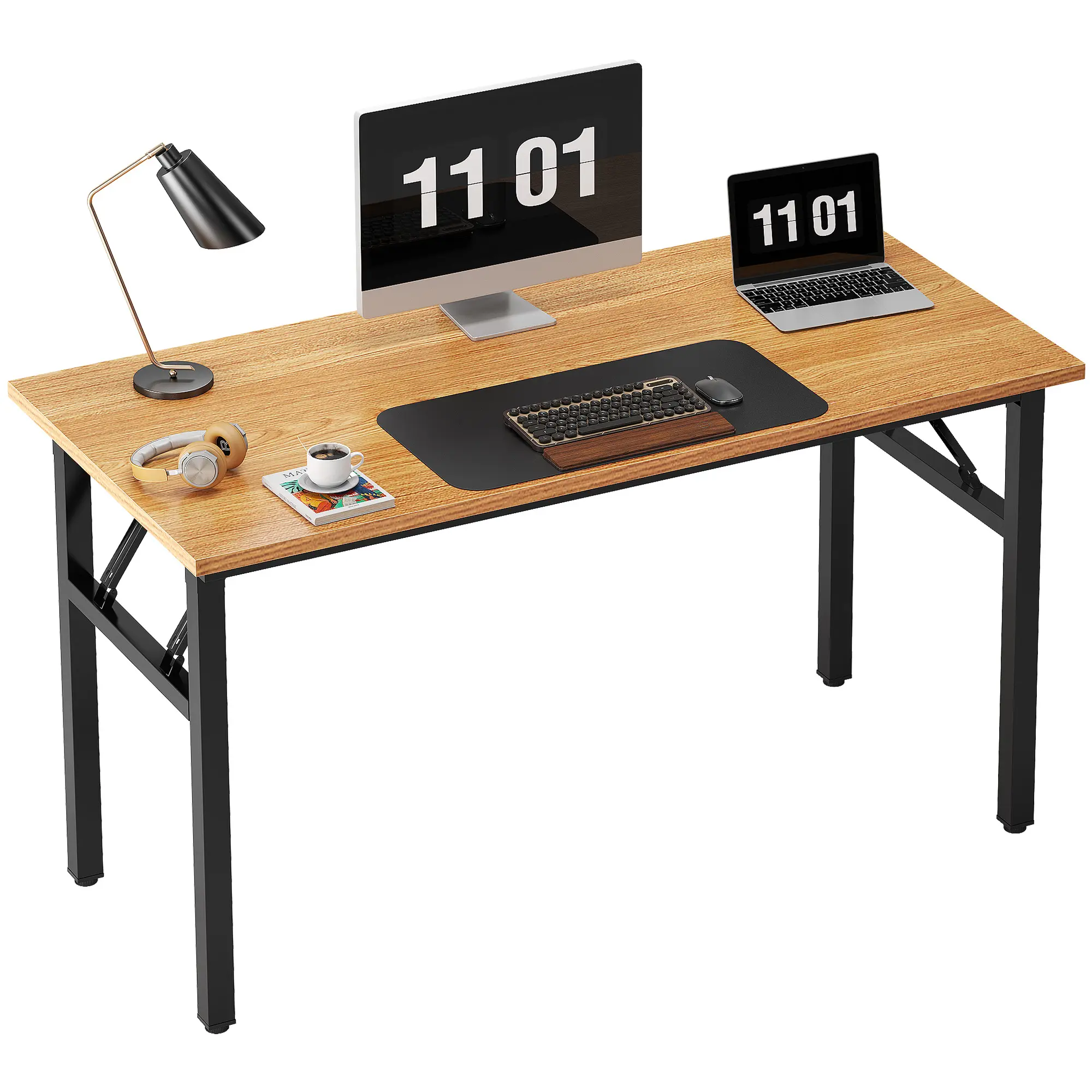 Soges Foldable Computer Desk for Home Office, Modern Portable Space Saving Laptop Workstation Writing Desk Gaming Table, No Assembly Adjustable Computer Desk Simple Style Study Conference Table