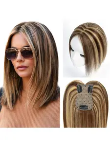 Real Human Hair Toppers Designed for Women Experiencing Thinning Hair, Natural Scalp Wig, Natural Looking Wig, Human Hair Wigs, Featuring a Middle Part And No Bangs, Available in Dark Brown And White Grey Shades