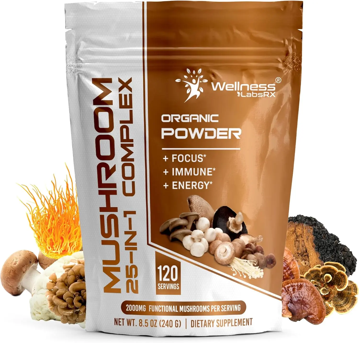 Organic 25-in-1 Mushroom Powder 2000mg Per Serving – 120 Servings