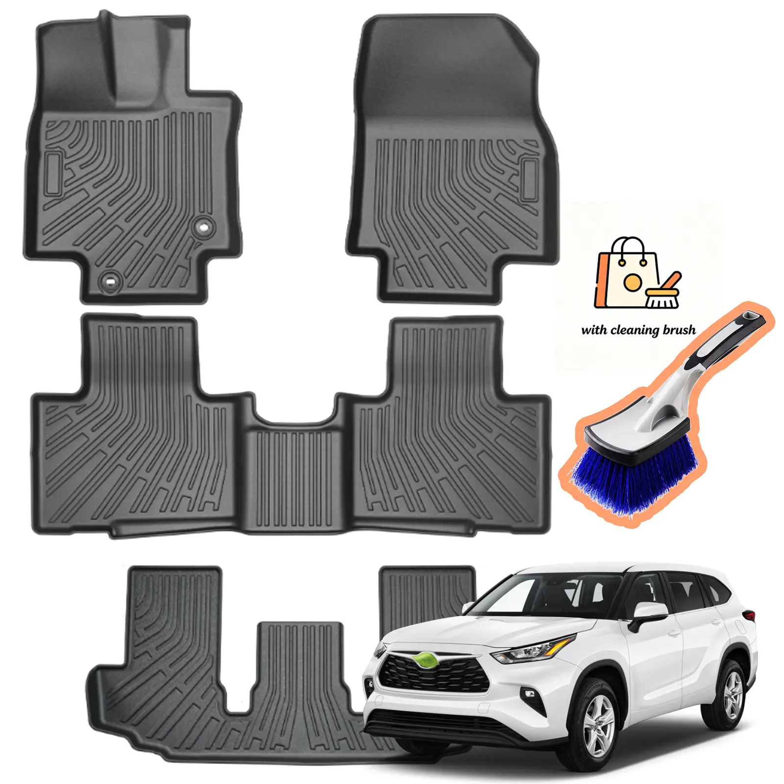 Canvcle Floor Mats Fit for Toyota Highlander 2020-2025 2026 (NO Hybrid, NO Grand Highlander) 7 Seater w/Center Console All Weather Floor Liners for Highlander Accessories