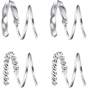 FUNRUN 2Pairs 925 Sterling Silver Twist Wrap Spiral Earrings for Women Double Hoop Climber Cuff Earrings Hypoallergenic CZ Cartilage Piercing Earrings