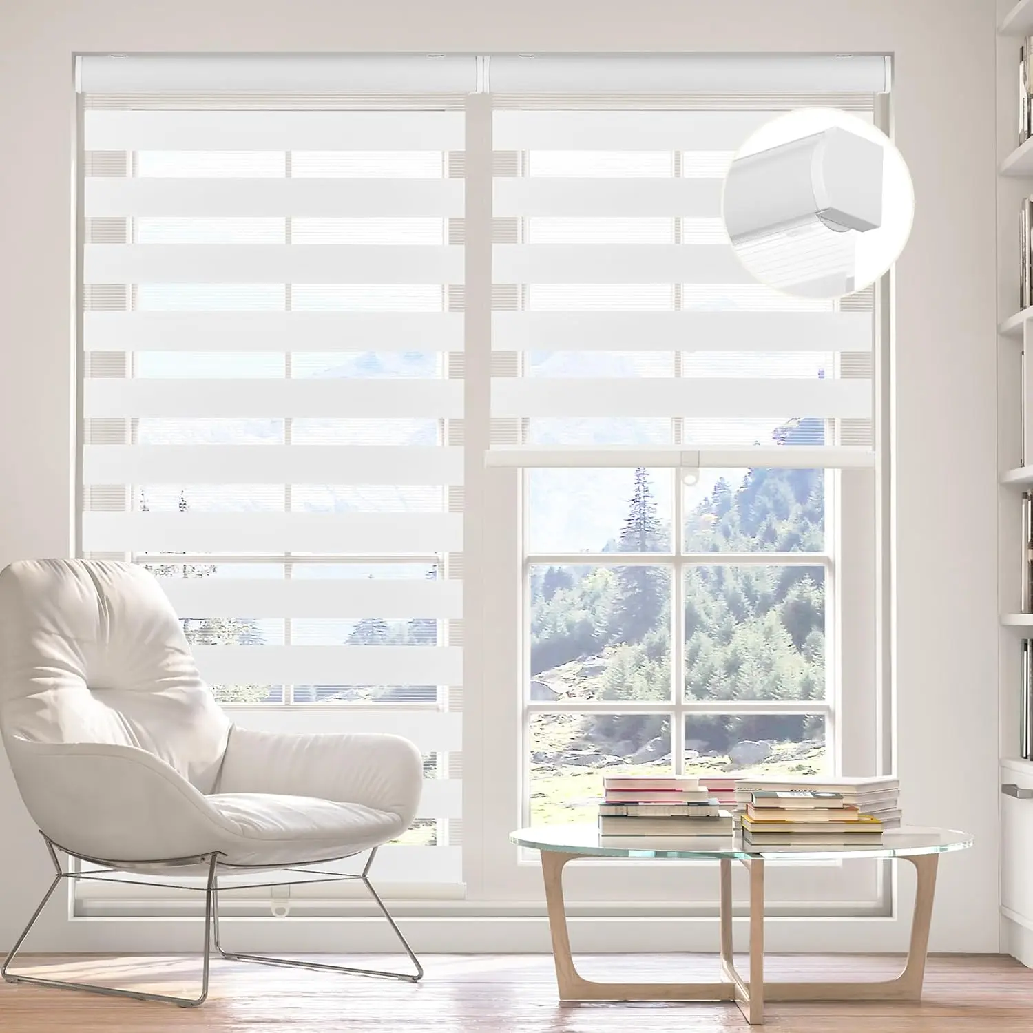 LUCKUP Cordless Zebra Blinds for Window, French Door Blinds Free-Stop Roller Window Shades with Valance 18"-72" W × 90" H, Light Filtering Window Treatment Sheer Blinds & Shades Easy to Install, White