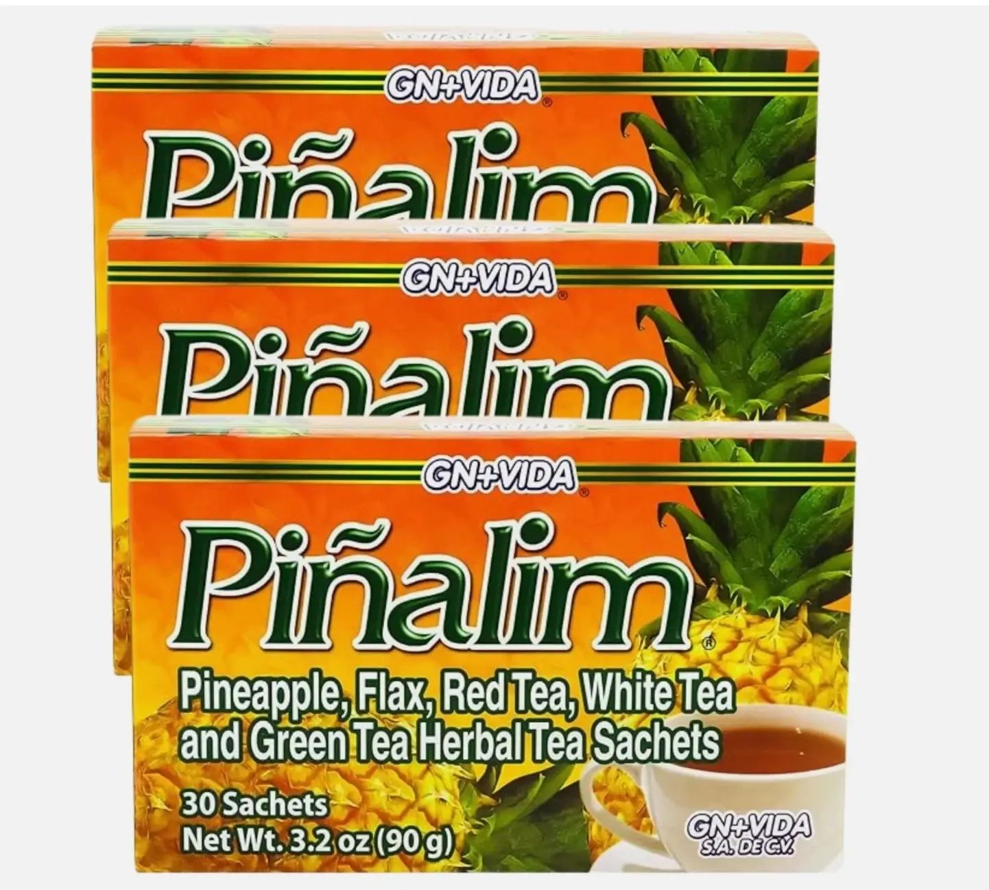 3 Pack Combo GN + VIDA Pinalim Piñalim Natural Health Tea Caffeine Free Herbal Tea Bags with Senna Leaf & Green Tea Adult Dietary Supplement
