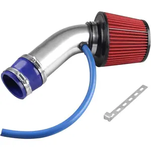76mm 3" Universal Cold Air Intake Kit Aluminum Turbo Filter High-Flow Hose Performance Boost for Most Vehicles (Silver)
