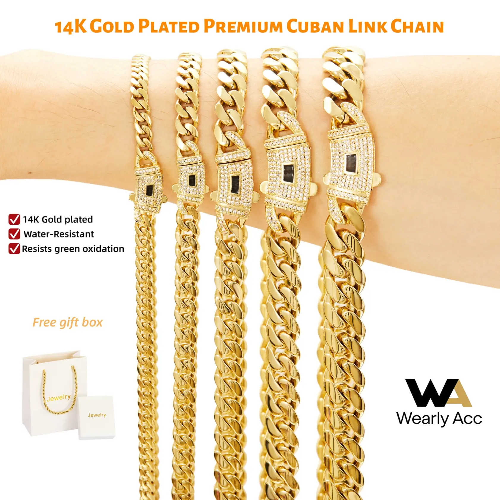 14K Gold Plated Miami Cuban Link Chain Necklace | Diamond Iced Clasp | Anti-Friction Stainless Steel | 6/8/10/12/14MM | Colorfast & Waterproof | Thickened Hip Hop Jewelry for Men & Women | Black Friday Deal