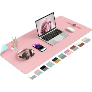 Double-Sided PU Leather Desk Pad - Non-Slip Large Mouse Pad & Desk Mat for Office, Home - Waterproof, Easy to Clean, Durable Dual-Sided Surface (23.6"x13.7", Pink) Keyboard Protection