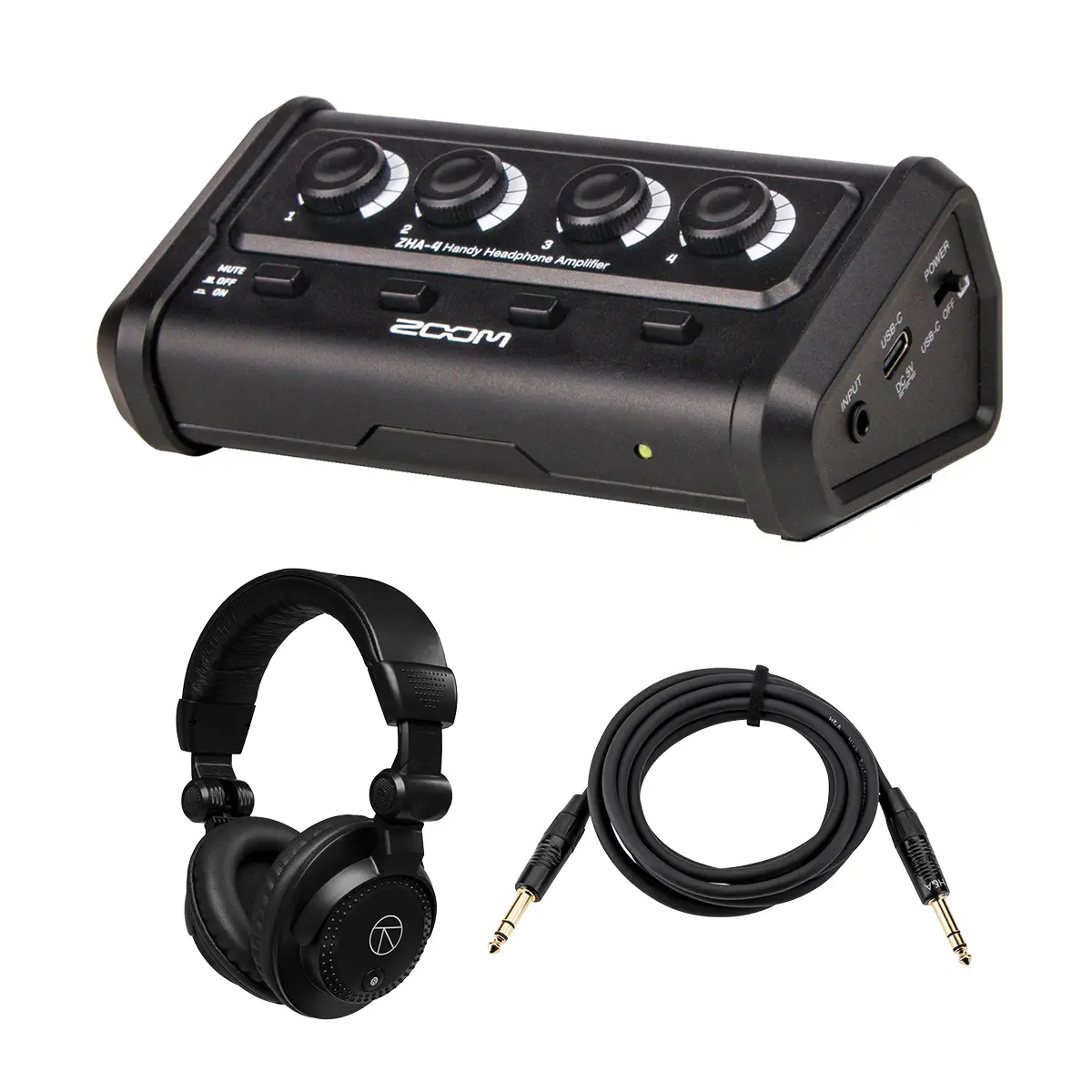 Zoom ZHA-4 Handy Headphone Amplifier, Bundle with TAPH100 Monitor Headphones and Platinum Pro 10' TRS Interconnect Cable