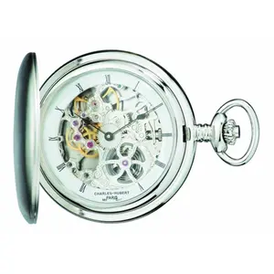 Charles-Hubert Paris  Polished Finish Stainless Steel Hunter Case Mechanical Pocket Watch